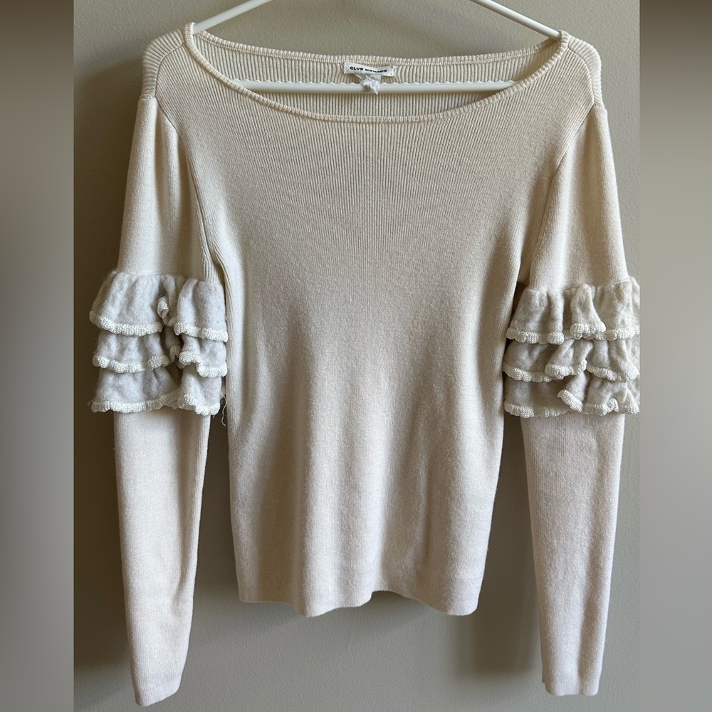 Club Monaco Ruffle Sleeve Cream Sweater - Size XS